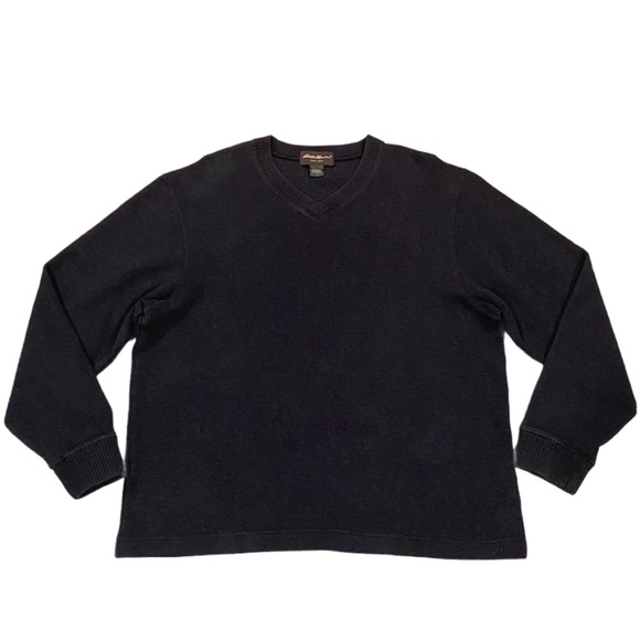 Eddie Bauer V-Neck Sweater Men’s Size L Charcoal Long Sleeve Pullover Sweatshirt - Picture 1 of 11
